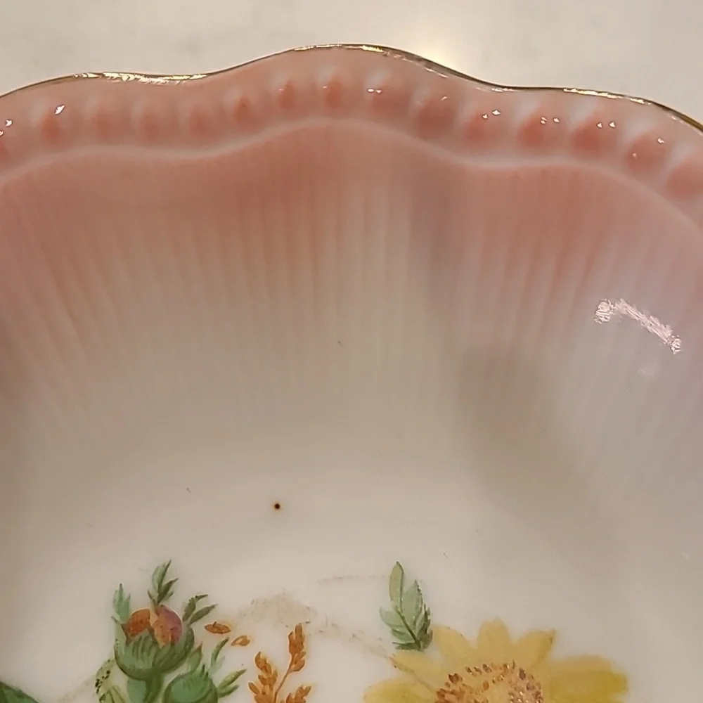 Vintage porcelain pink floral trinket dish